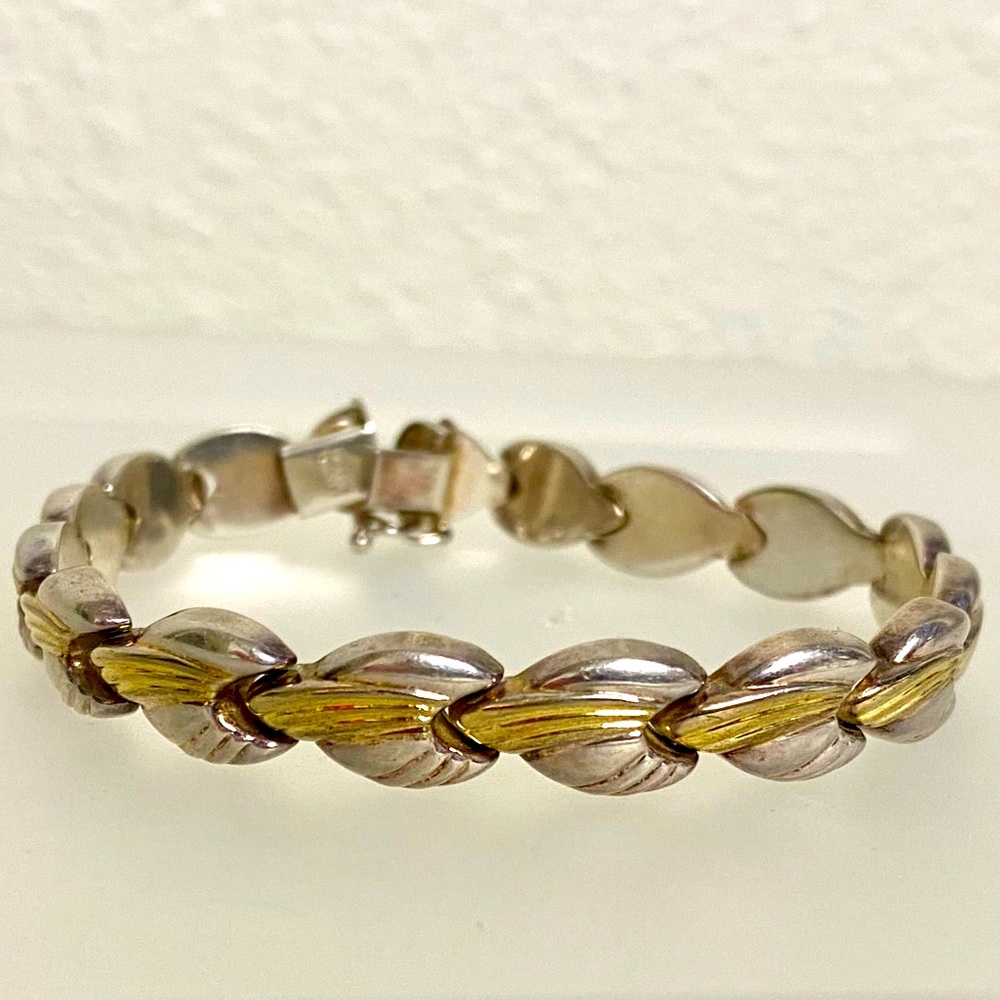 STERLING Bracelet Gold Vermeil Solid Silver 925 Made in Italy Vintage Two Tone